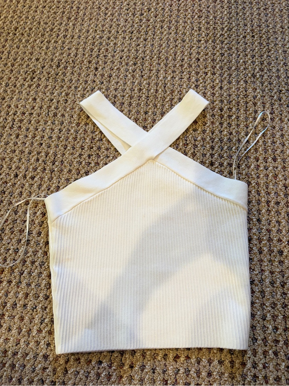 TWO: Women's Cream Ribbed Cross-Back Tank Top